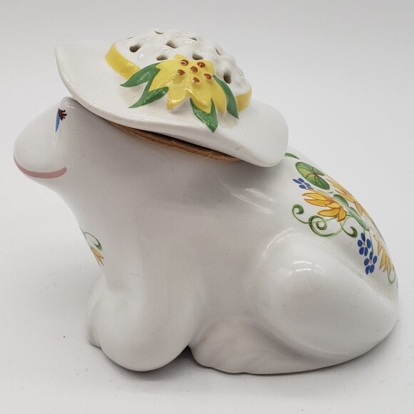 Avon Vintage 1980-82 Yellow Floral Greenery Flirtatious Frog Ceramic Pomander - Picture 2 of 14